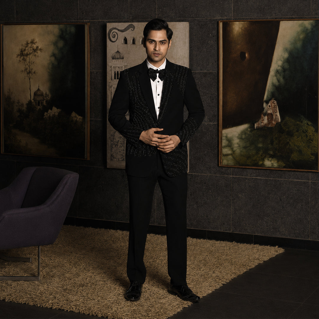 Black Embroidery Blingy Tuxedo