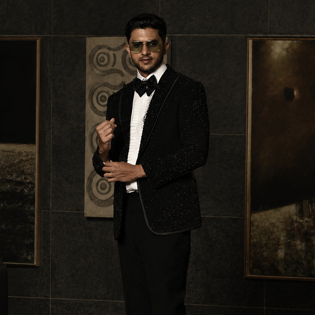 Black Full Embroidery Tuxedo