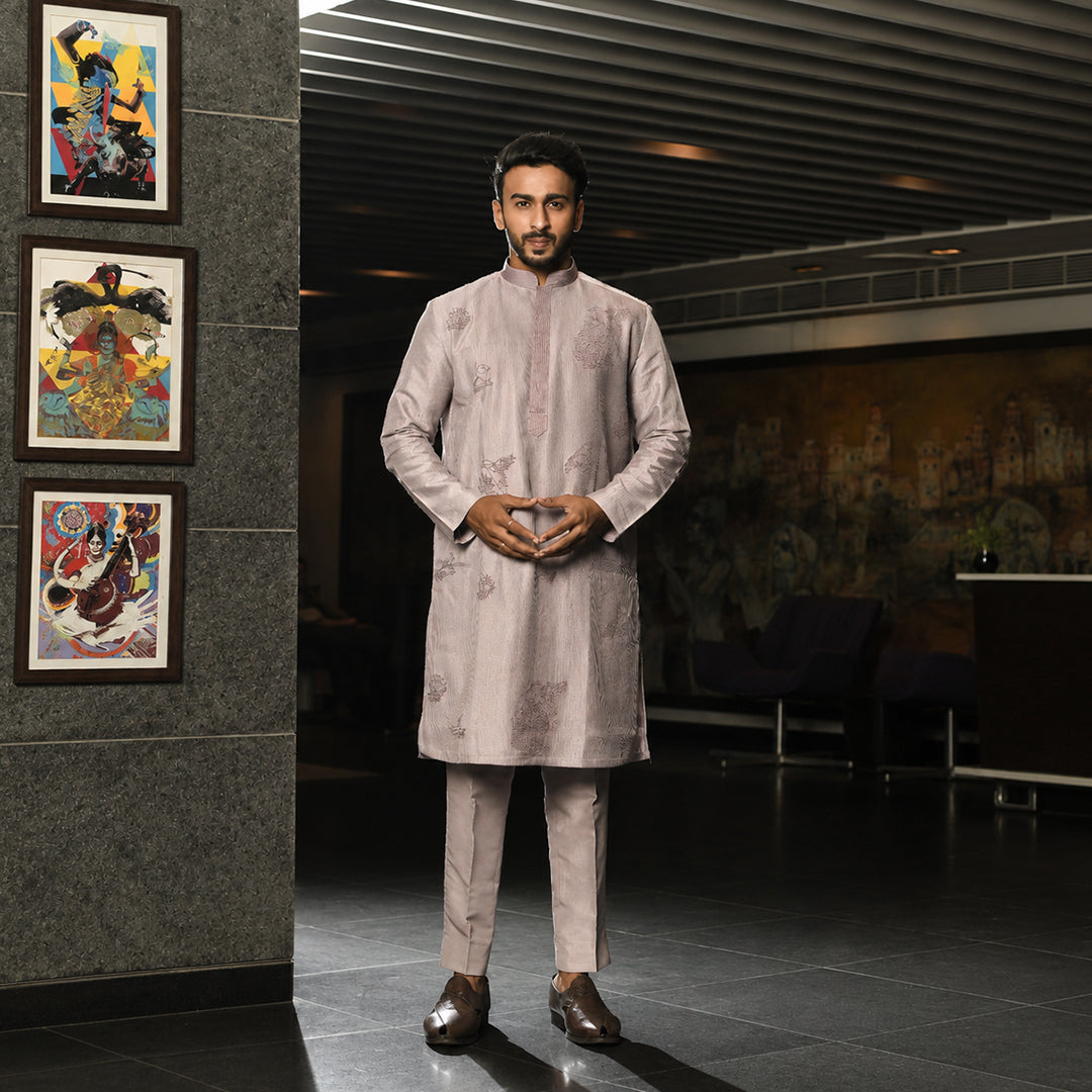 Lavender Embroidered With Pintex Kurta