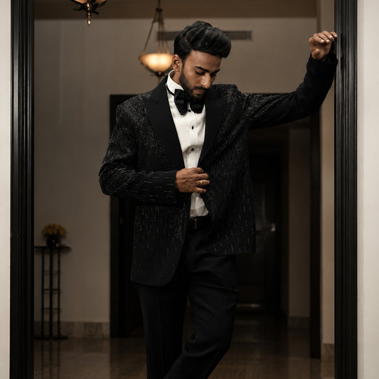 Blue Embroidery Tuxedo With Notch Lapel