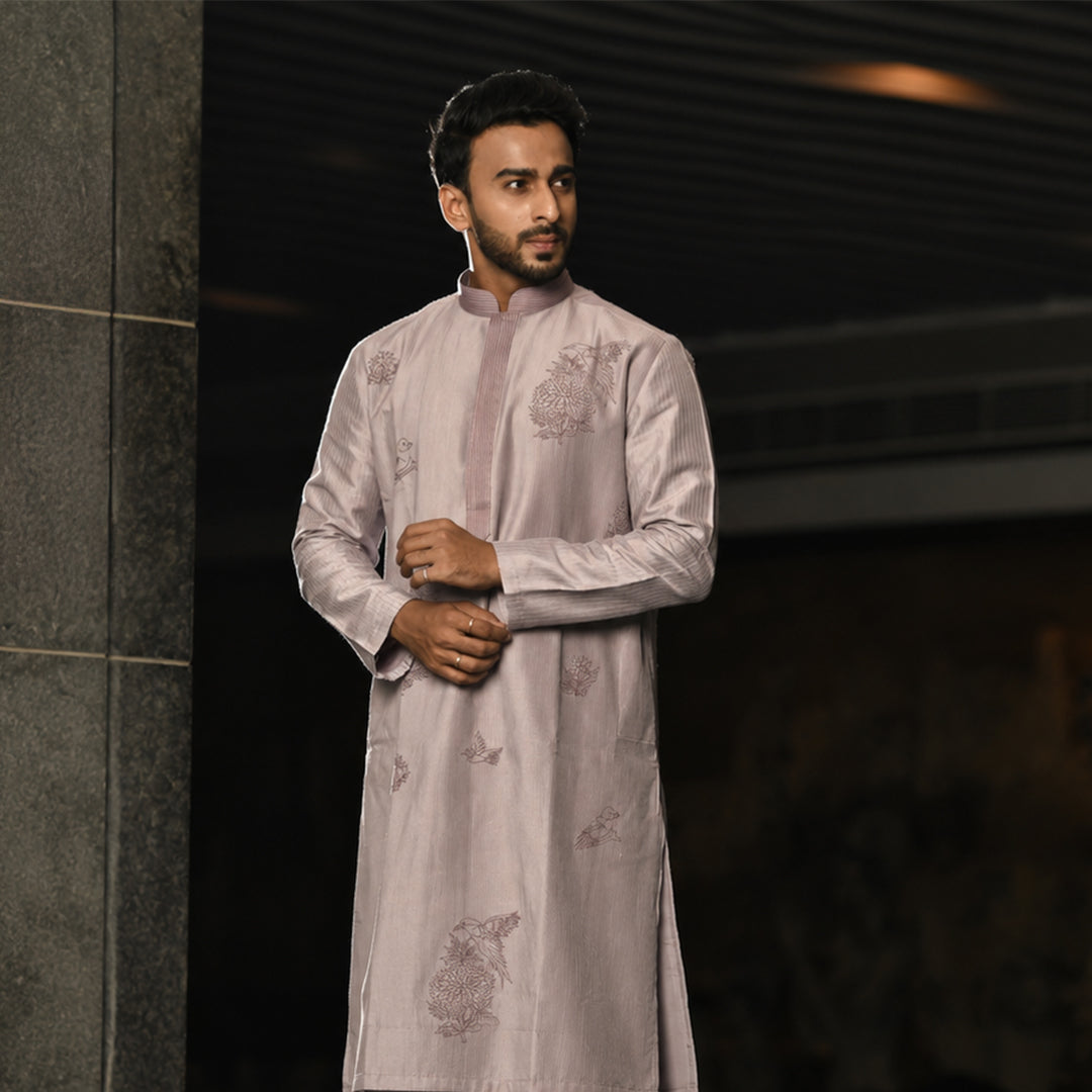 Lavender Embroidered With Pintex Kurta