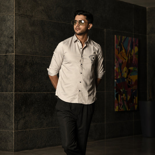 Grey Embroidered Poker Shirt