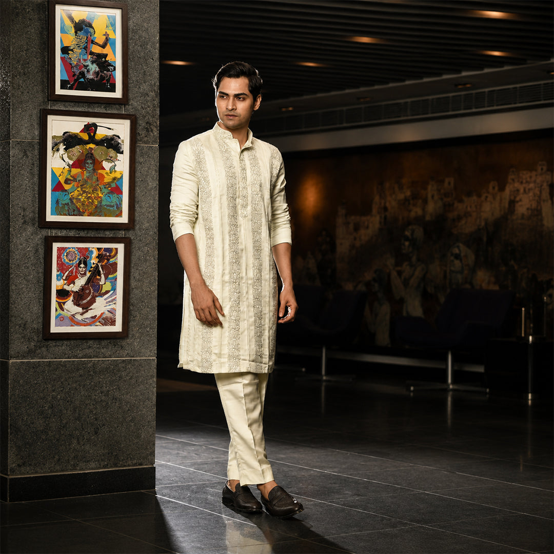 Pistachio Green Embroidered Kurta With Pintex