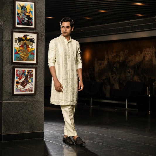 Pistachio Green Embroidered Kurta With Pintex