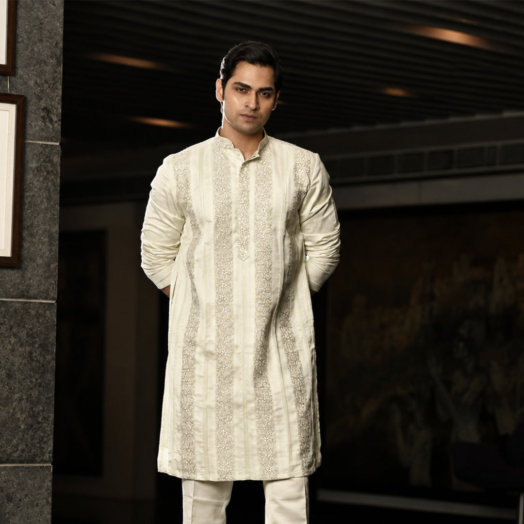 Pistachio Green Embroidered Kurta With Pintex