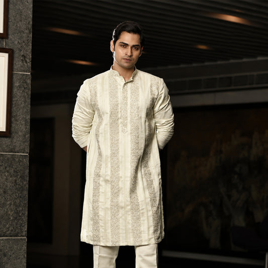 Pistachio Green Embroidered Kurta With Pintex