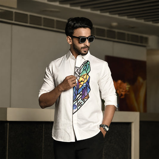 White Hand Printed Butterfly Shirt