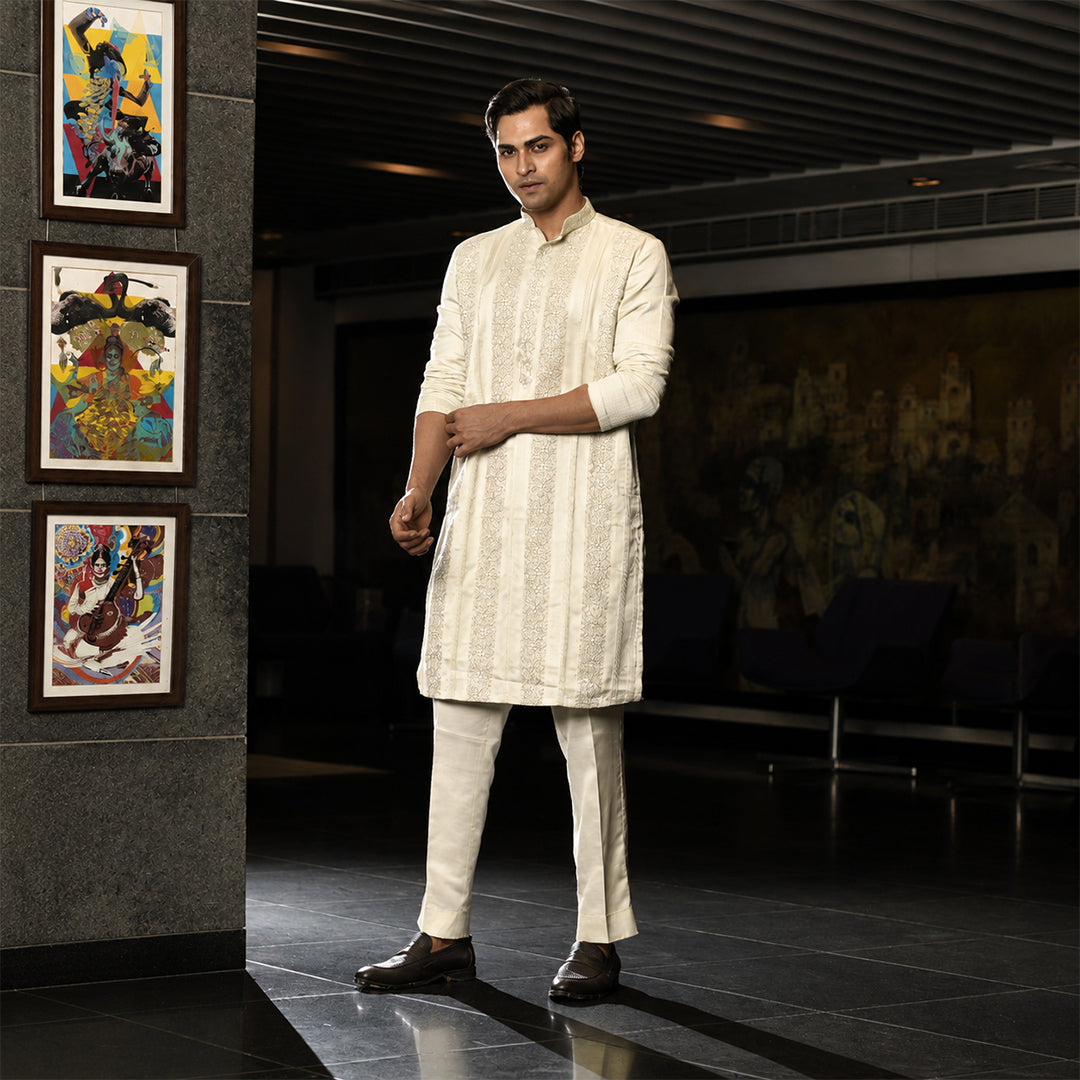Pistachio Green Embroidered Kurta With Pintex