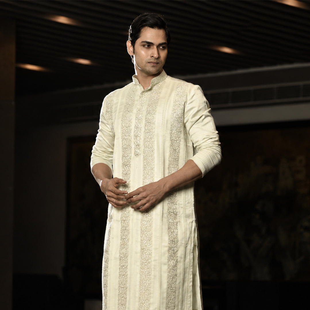 Pistachio Green Embroidered Kurta With Pintex