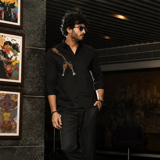 Black Embroidered Champange Shirt