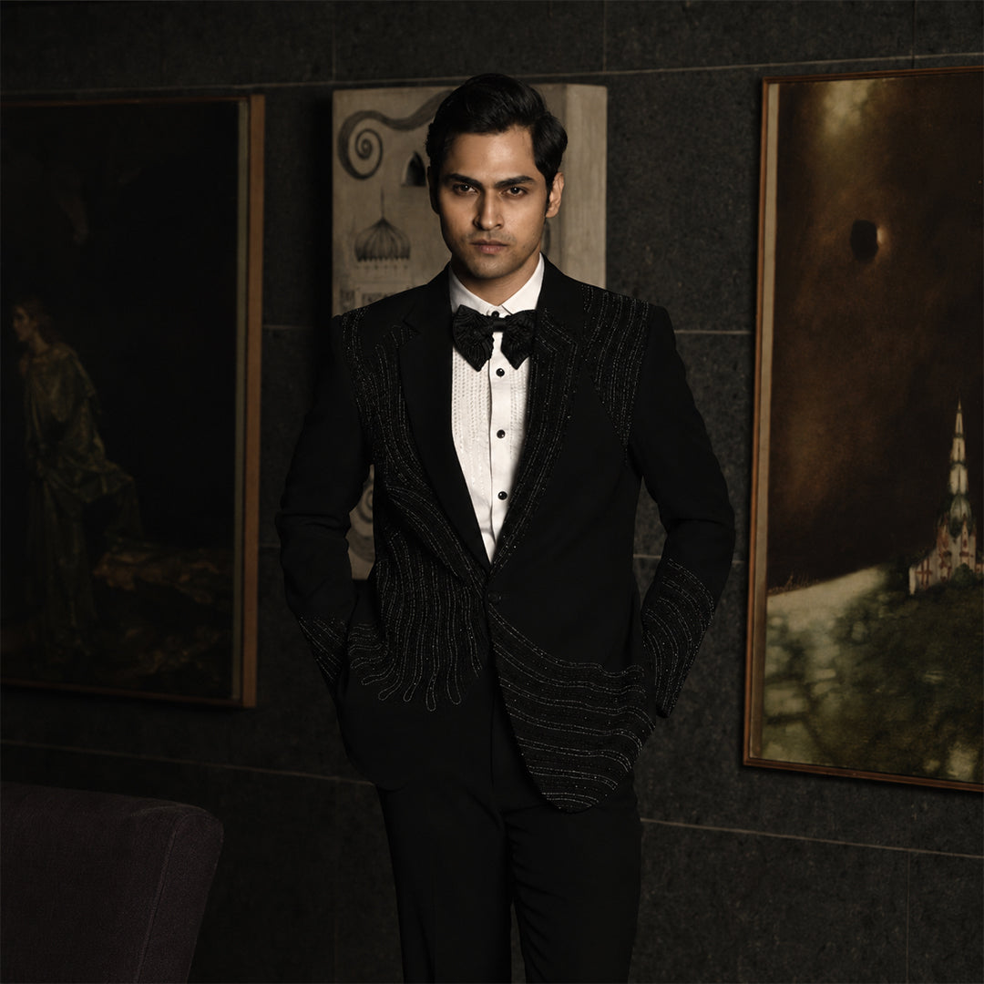 Black Embroidery Blingy Tuxedo