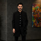 Black Embroidered Open Jacket With Long Bundi