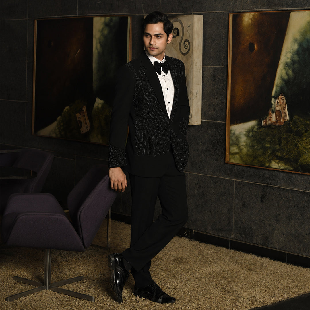 Black Embroidery Blingy Tuxedo