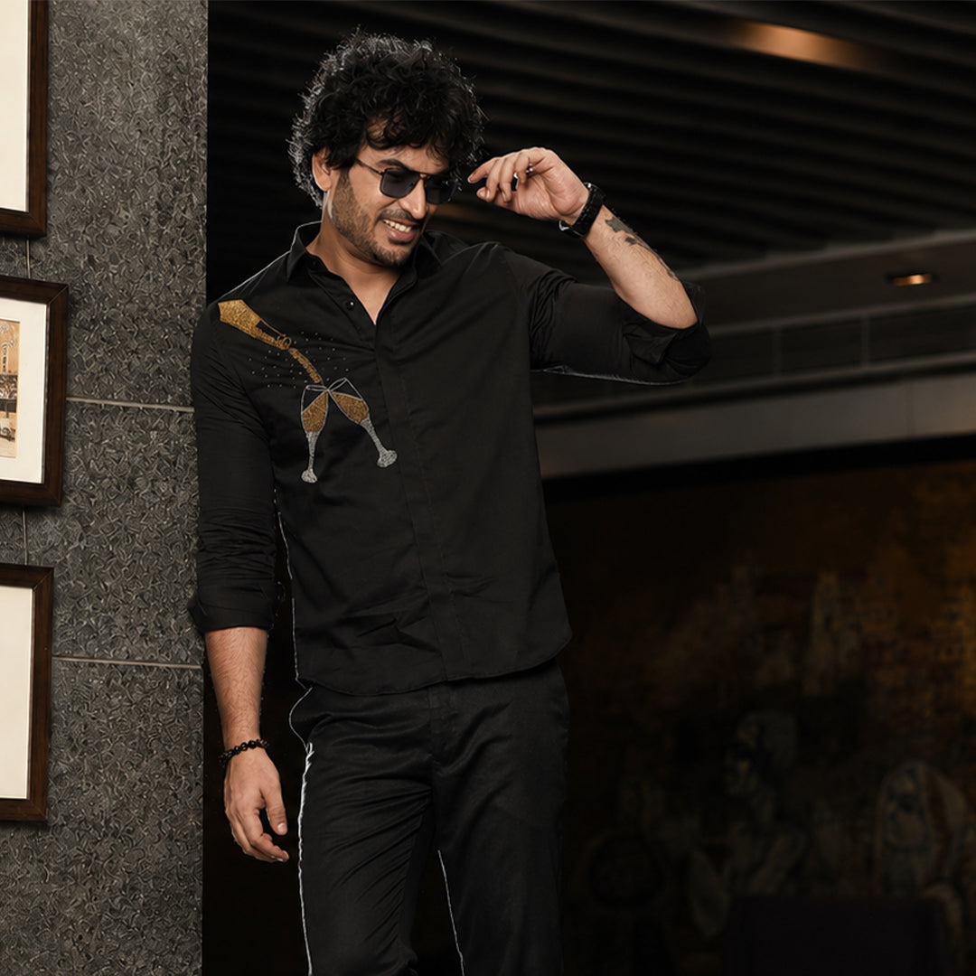 Black Embroidered Champange Shirt