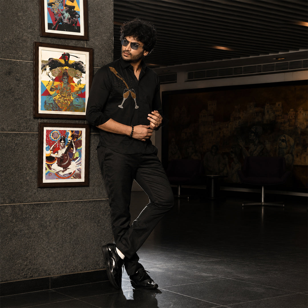 Black Embroidered Champange Shirt