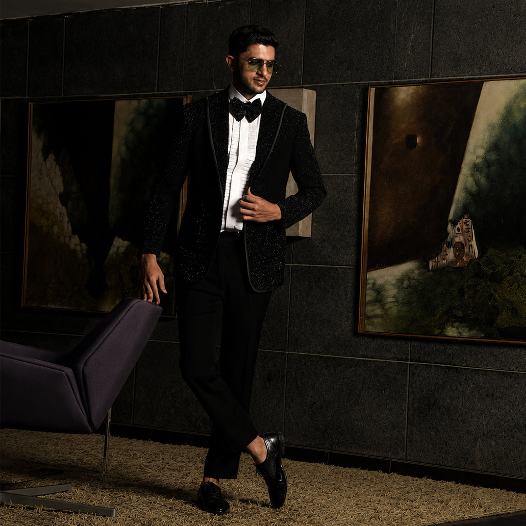 Black Full Embroidery Tuxedo