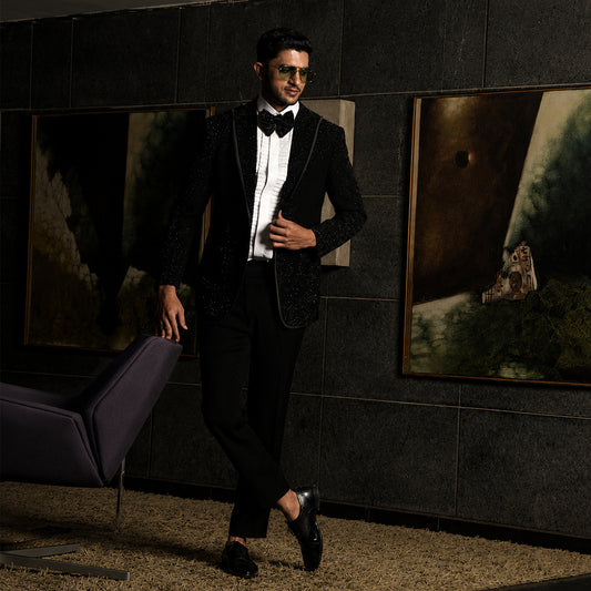 Black Full Embroidery Tuxedo