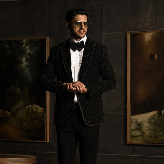 Black Full Embroidery Tuxedo