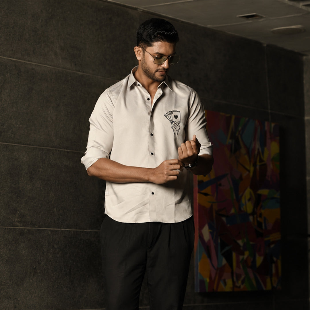 Grey Embroidered Poker Shirt